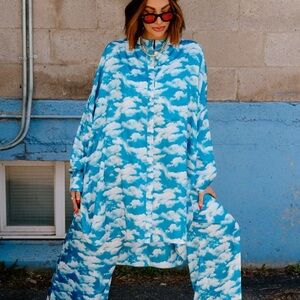 Secret Sky Society oversized button-up satin set